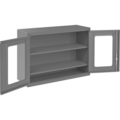 Wall-Mountable Storage Cabinet with Clearview Doors, 26-15/16" H x 35-7/8" W x 13-11/16" D, 2 Shelves, Steel, Grey Ottawa Fastener Supply