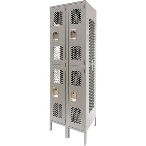 Vented Lockers, 2 -tier, Bank of 2, 24" x 18" x 78", Steel, Grey, Knocked Down, Perforated Ottawa Fastener Supply