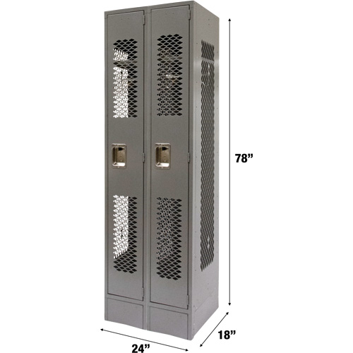 Vented Lockers, Bank of 2, 24" x 18" x 78", Steel, Grey, Knocked Down, Perforated Ottawa Fastener Supply