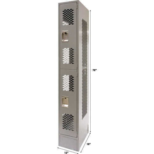 Vented Lockers, 2 -tier, 12" x 18" x 78", Steel, Grey, Knocked Down, Perforated Ottawa Fastener Supply