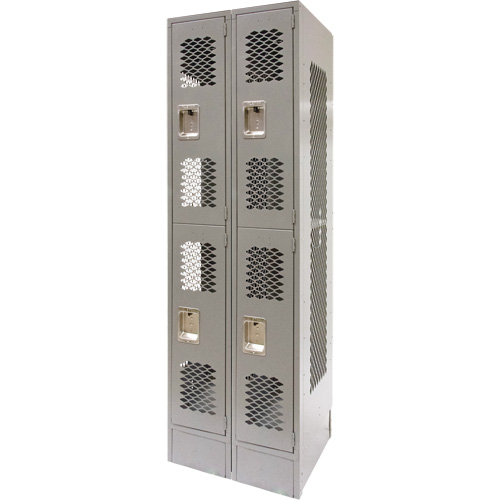 Vented Lockers, 2 -tier, Bank of 2, 24" x 18" x 78", Steel, Grey, Knocked Down, Perforated Ottawa Fastener Supply
