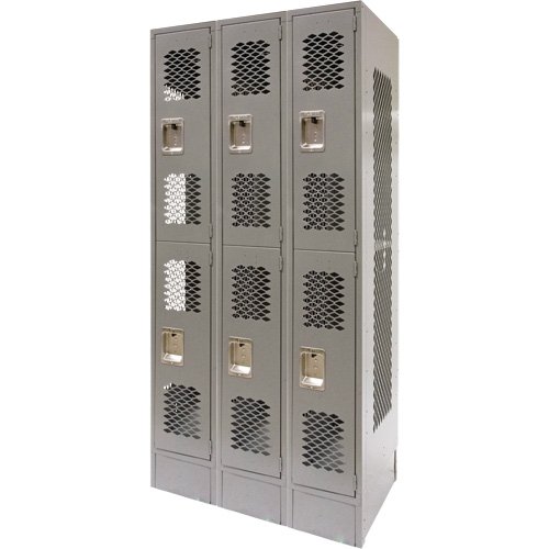 Vented Lockers, 2 -tier, Bank of 3, 36 x 18" x 78", Steel, Grey, Knocked Down, Perforated Ottawa Fastener Supply