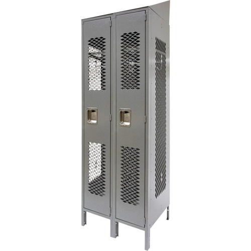 Vented Lockers, Bank of 2, 24" x 18" x 88", Steel, Grey, Knocked Down, Perforated Ottawa Fastener Supply