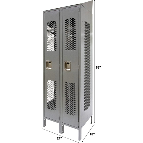 Vented Lockers, Bank of 2, 24" x 18" x 88", Steel, Grey, Knocked Down, Perforated Ottawa Fastener Supply