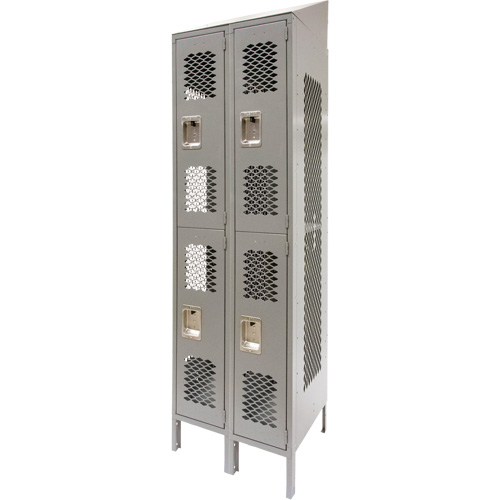Vented Lockers, 2 -tier, Bank of 2, 24" x 18" x 88", Steel, Grey, Knocked Down, Perforated Ottawa Fastener Supply