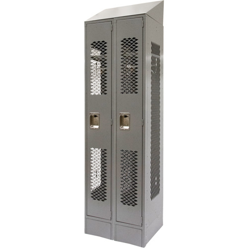 Vented Lockers, Bank of 2, 24" x 18" x 88", Steel, Grey, Knocked Down, Perforated Ottawa Fastener Supply