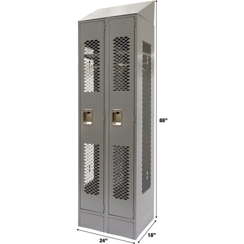 Vented Lockers, Bank of 2, 24" x 18" x 88", Steel, Grey, Knocked Down, Perforated Ottawa Fastener Supply