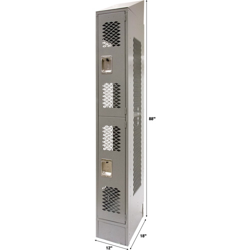 Vented Lockers, 2 -tier, 12" x 18" x 88", Steel, Grey, Knocked Down, Perforated Ottawa Fastener Supply