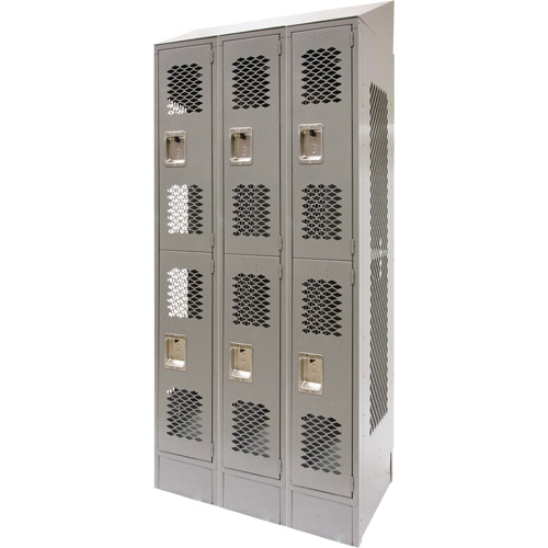 Vented Lockers, 2 -tier, Bank of 3, 36 x 18" x 88", Steel, Grey, Knocked Down, Perforated Ottawa Fastener Supply