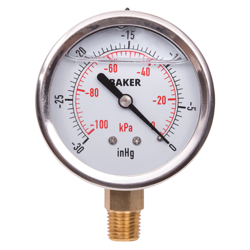 Pressure Gauges, 2-1/2" , 30" Hg-0" Vac., Bottom Mount, Liquid Filled Analogue Ottawa Fastener Supply