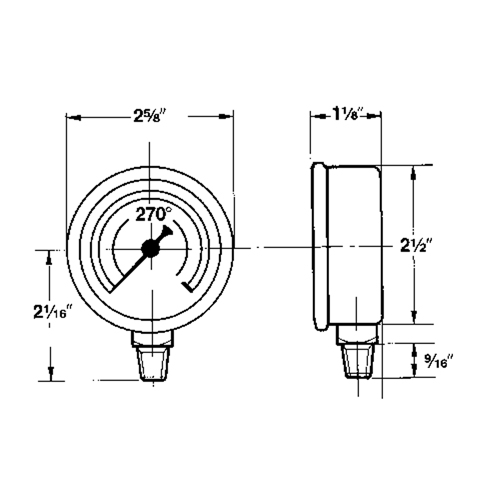 Pressure Gauges, 2-1/2" , 30" Hg-0" Vac., Bottom Mount, Liquid Filled Analogue Ottawa Fastener Supply