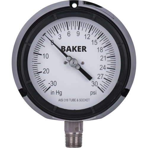 Pressure Gauge, 4-1/2" , 30"-0-30 psi, Bottom Mount, Liquid Filled Analogue Ottawa Fastener Supply