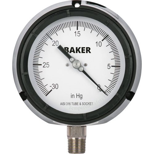 Pressure Gauge, 4-1/2" , 30" 0 Hg Vac., Bottom Mount, Liquid Filled Analogue Ottawa Fastener Supply