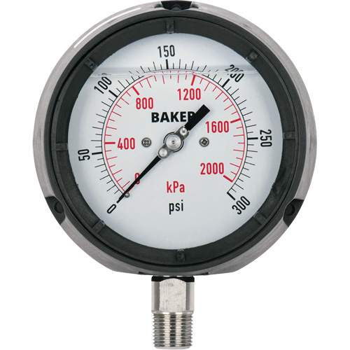 Pressure Gauge, 4-1/2" , 0 - 15 psi/0 - 100 kPa, Bottom Mount, Liquid Filled Analogue Ottawa Fastener Supply
