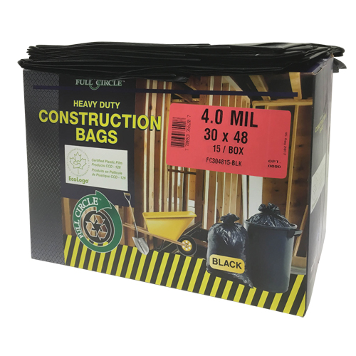 Contractor Liners, Strong, 30" W x 48" L, 4 mils, Black, 124.91 L (33 Gal.) Capacity Ottawa Fastener Supply