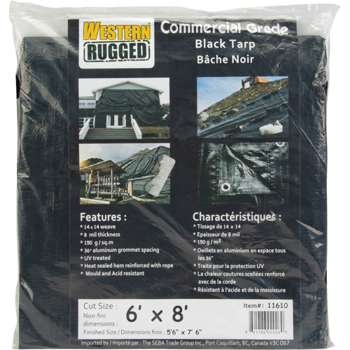 B&acirc;che, Usage industriel l&eacute;ger, Noir, 6' x 8' x 8 mils Ottawa Fastener Supply