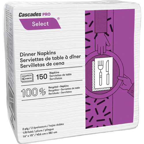 Serviettes de table &agrave; plis 1/8 Pro Select, 2 pli, 15" x 16" Ottawa Fastener Supply