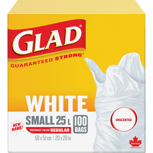 Small 25L Unscented Garbage Bags, Regular, 20" W x 20" L, White Ottawa Fastener Supply