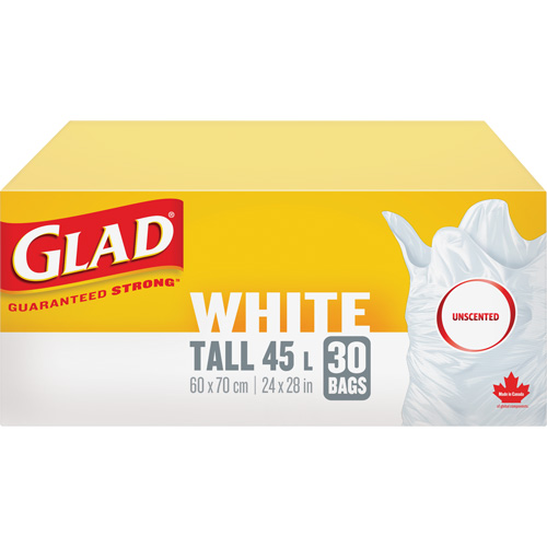 Tall 45L Unscented Garbage Bags, Regular, 24" W x 28" L, White Ottawa Fastener Supply