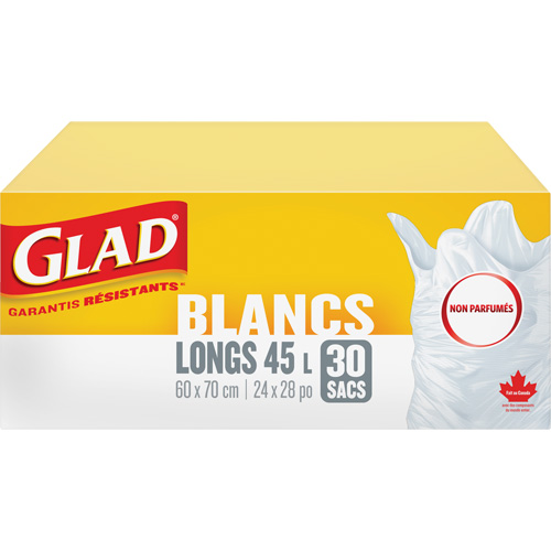 Tall 45L Unscented Garbage Bags, Regular, 24" W x 28" L, White Ottawa Fastener Supply