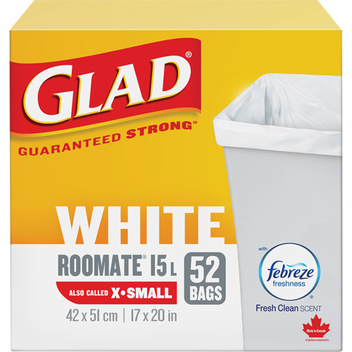 Tr&egrave;s petits sacs &agrave; ordures 15 L avec Febreze, R&eacute;gulier, 17" la x 20" lo, Blanc Ottawa Fastener Supply