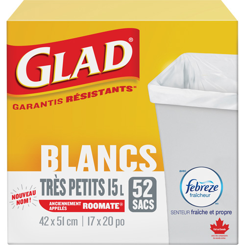 Tr&egrave;s petits sacs &agrave; ordures 15 L avec Febreze, R&eacute;gulier, 17" la x 20" lo, Blanc Ottawa Fastener Supply