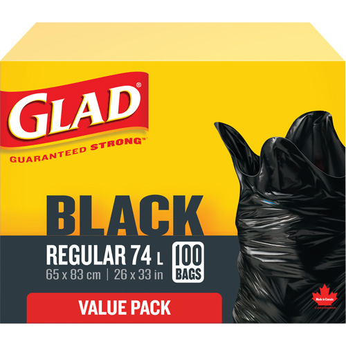 74L Garbage Bags, Regular, 26" W x 33" L, Black Ottawa Fastener Supply