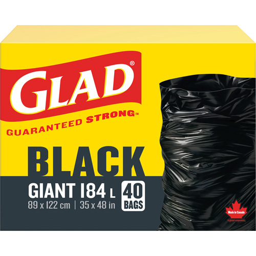 184L Garbage Bags, Regular, 35" W x 48" L, Black Ottawa Fastener Supply