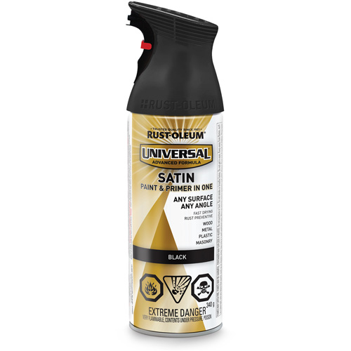 Universal&reg; Enamel Paint & Primer In One, Black, Satin, Aerosol Can Ottawa Fastener Supply
