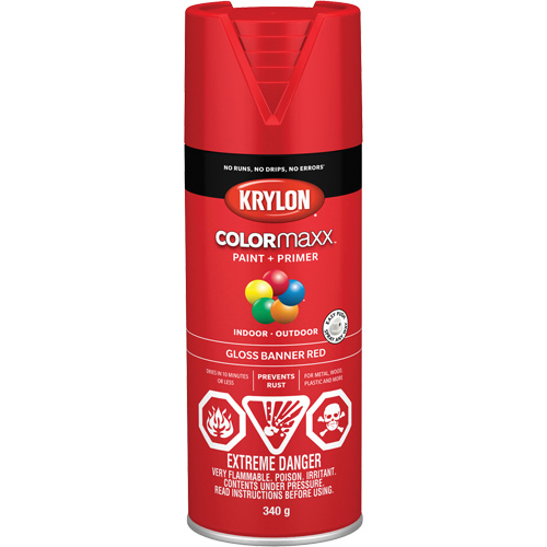 Appr&ecirc;t + peinture COLORmaxx, Rouge banni&egrave;re, Brillant, 12 oz, Canette a&eacute;rosol Ottawa Fastener Supply