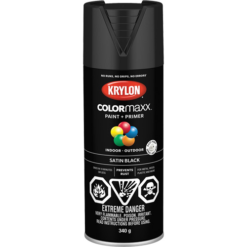 Appr&ecirc;t + peinture COLORmaxx, Noir, Semi-mat, 12 oz, Canette a&eacute;rosol Ottawa Fastener Supply