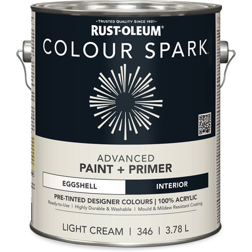 Colour Spark Interior Pre-Tinted Paint + Primer Wall Paint, White Cotton, Semi-Gloss, 3.78 L, Gallon Ottawa Fastener Supply