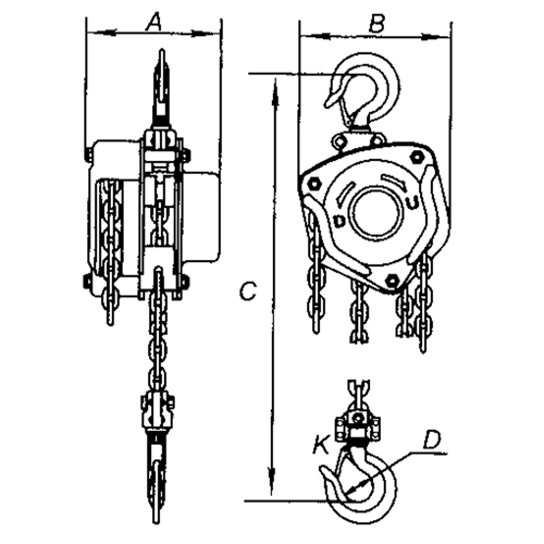 Chain Hoist, 10' Lift, 1000 lbs. Capacity, Alloy Steel Chain Ottawa Fastener Supply