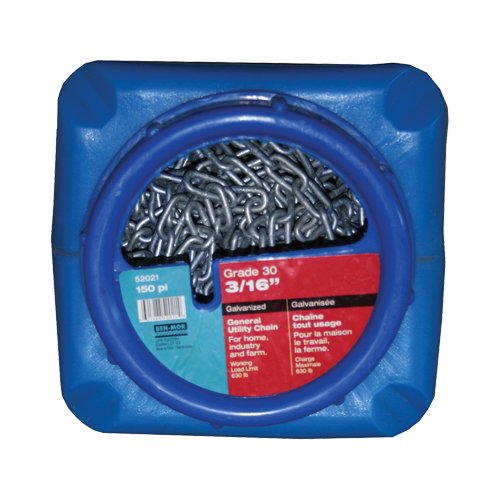 Chaînes galvanis&eacute;es par immersion &agrave; chaud, Acier au carbone, 3/16" x 150' (45,7 m) l, Calibre 30, Charge d'utilisation 630 lb (0,315 tonnes) Ottawa Fastener Supply