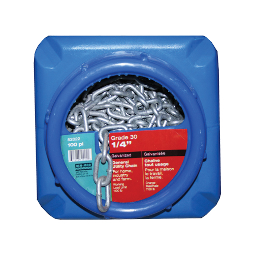 Hot-Dipped Galvanized Chains, Carbon Steel, 1/4" x 100' (30.4 m) L, Grade 30, 1100 lbs. (0.55 tons) Load Capacity Ottawa Fastener Supply