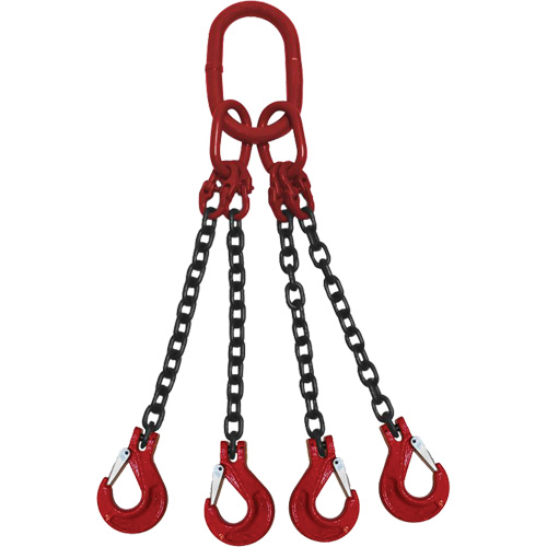 Chain Sling, Grade 80 Chain, Quadruple Legs, Oblong & Slip Hooks, 9/32" x 5' Ottawa Fastener Supply