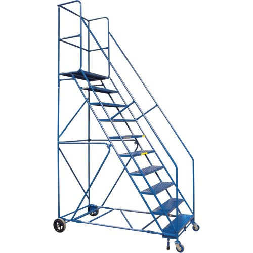 CSA-Certified Rolling Step Ladder with Locking Step, 10 Steps, 30" Step Width, 89" Platform Height, Steel Ottawa Fastener Supply