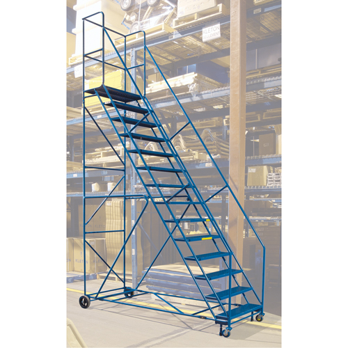CSA-Certified Rolling Step Ladder with Locking Step, 14 Steps, 30" Step Width, 128" Platform Height, Steel Ottawa Fastener Supply