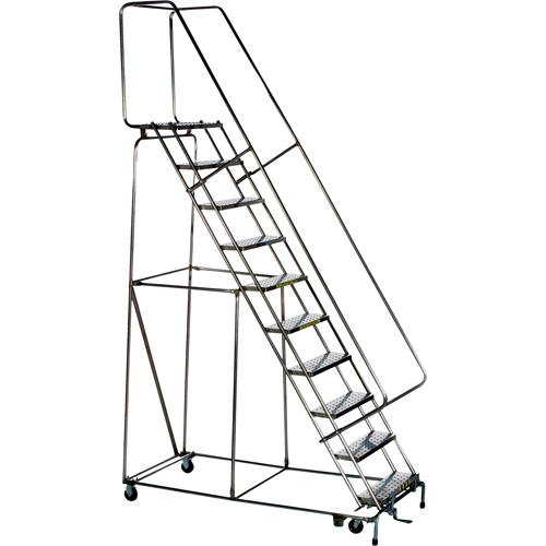 Lockstep Rolling Ladders, 9 Steps, 24" Step Width, 90" Platform Height, Stainless Steel Ottawa Fastener Supply