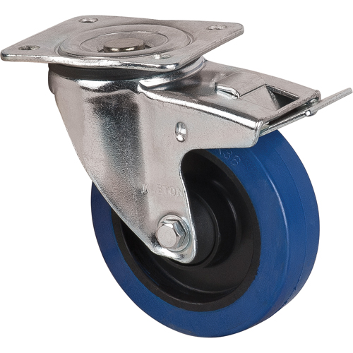 Blue Caster, Swivel with Brake, 5" (127 mm), Rubber, 400 lbs. (181 kg.) Ottawa Fastener Supply