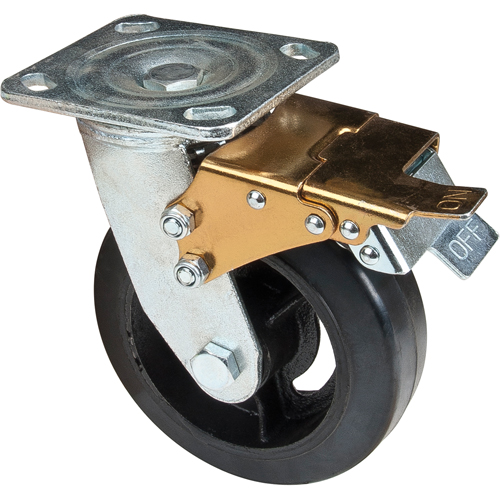 Roulette moul&eacute;, Pivotant avec frein, 6" (152,4 mm), Caoutchouc, 550 lb (249 kg) Ottawa Fastener Supply