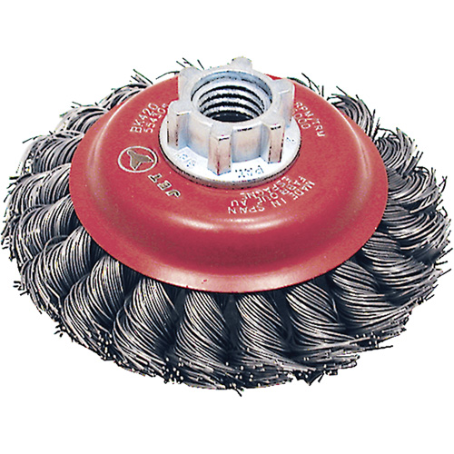 Brosse conique &agrave; fils torsad&eacute;s BK420T, Dia. 4", Fils 0,02", Arbre 5/8"-11, Acier Ottawa Fastener Supply