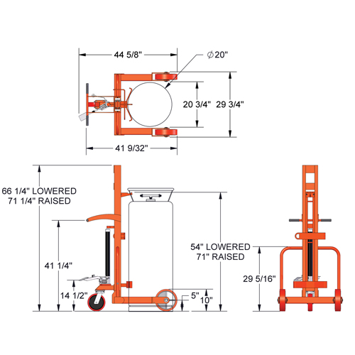 Hydraulic Large Liquid Gas Cylinder Cart HLCC, Polyurethane Wheels, 20" W x 20" D Base, 1000 lbs. Ottawa Fastener Supply