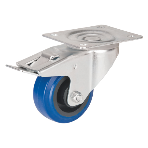 Blue Caster, Swivel with Brake, 3" (76 mm), Rubber, 285 lbs. (129 kg.) Ottawa Fastener Supply