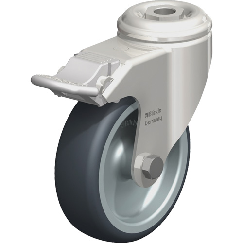 Stainless Steel Thermoplastic Elastomer Caster, Swivel with Brake, 4" (102 mm) Dia., 240 lbs. (108 kg.) Capacity Ottawa Fastener Supply