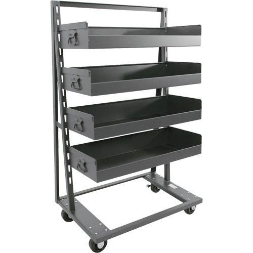 Single-Sided Heavy Duty A-Frame Cart with 4 Large Lipped Trays, 38" x 25" x 63", 2500 lbs. Capacity Ottawa Fastener Supply