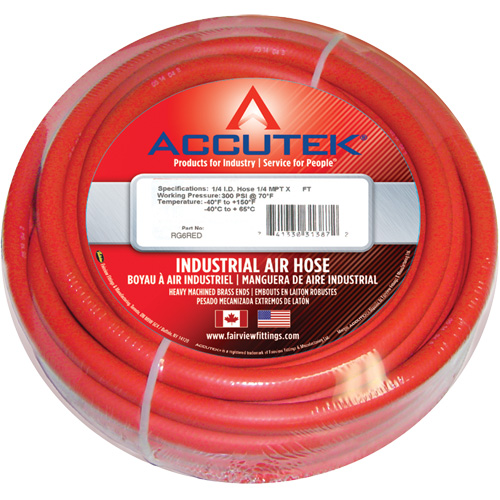 Red EPDM Industrial Air Hose Assembly, Air, Rubber, 1/2" dia. x 50', 200 psi, 1/2 NPT Ottawa Fastener Supply