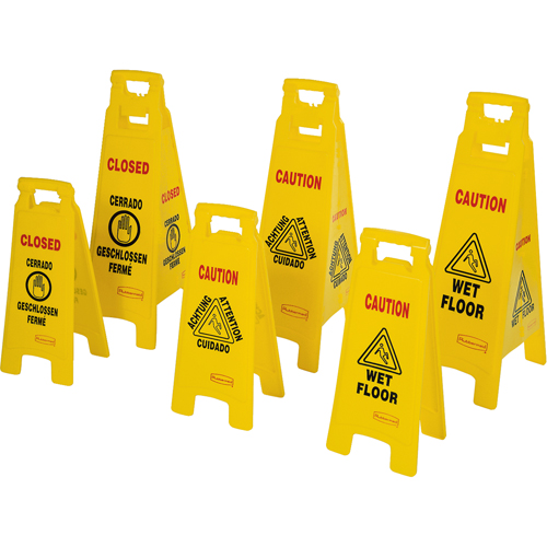 Wet Floor Safety Signs, Quadrilingual with Pictogram Ottawa Fastener Supply