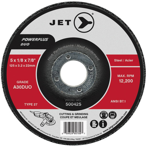 POWERPLUS DUO Cutting/Grinding Wheel, 4" x 1/8", 5/8" Arbor, Type 27, A30DUO Grit Ottawa Fastener Supply