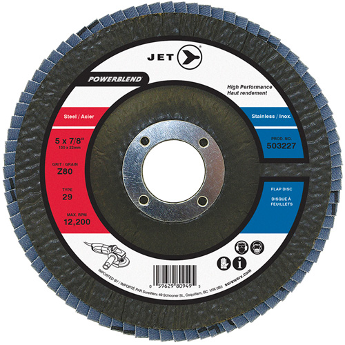 Disque &agrave; lamelles POWERBLEND, 5" x 7/8", Type 29, Grain Z80, Alumine de zirconium Ottawa Fastener Supply